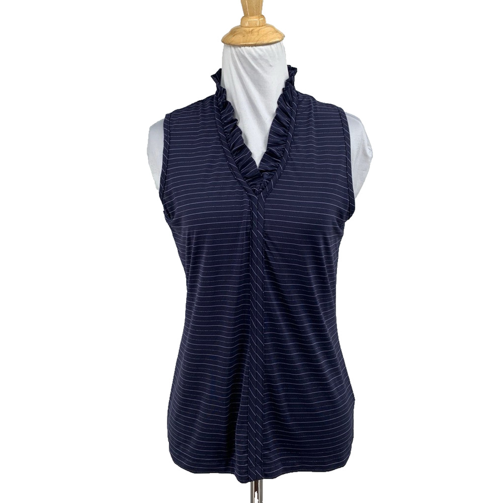 Sport Haley Top Women XS Extra Small Stretch Ruffle Neck Sleeveless Striped Golf